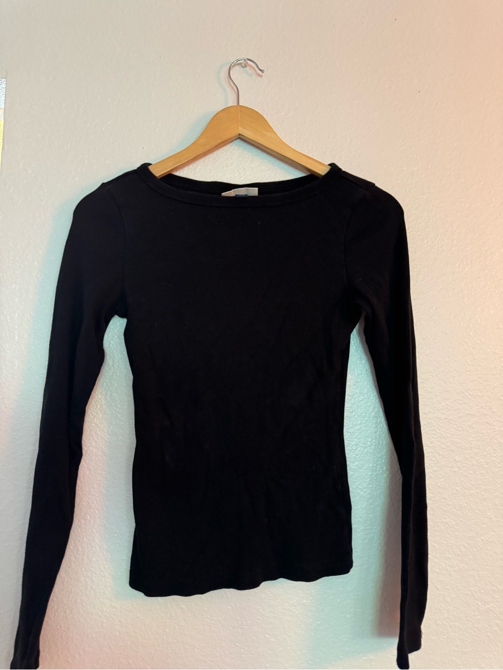 Universal Thread Boat Neck Black Ribbed Long-Sleeve Top